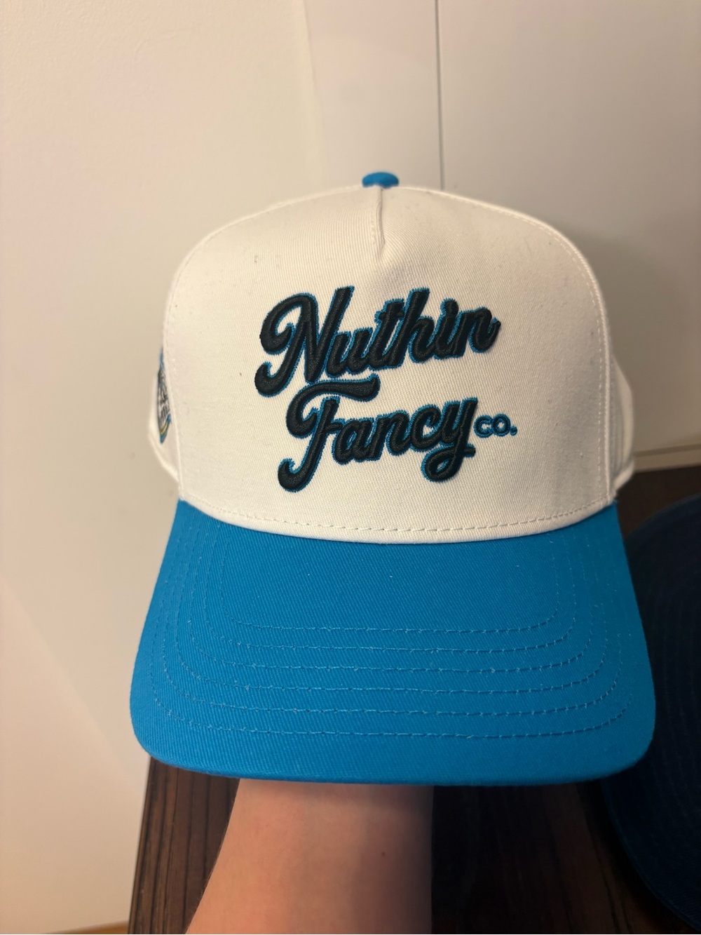 Nuthin Fancy White and Bright Blue Snapback Hat new with tags